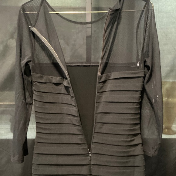 Tadashi Collection Black Sheer Mesh Striped Bodycon Dress XS - Picture 3 of 8